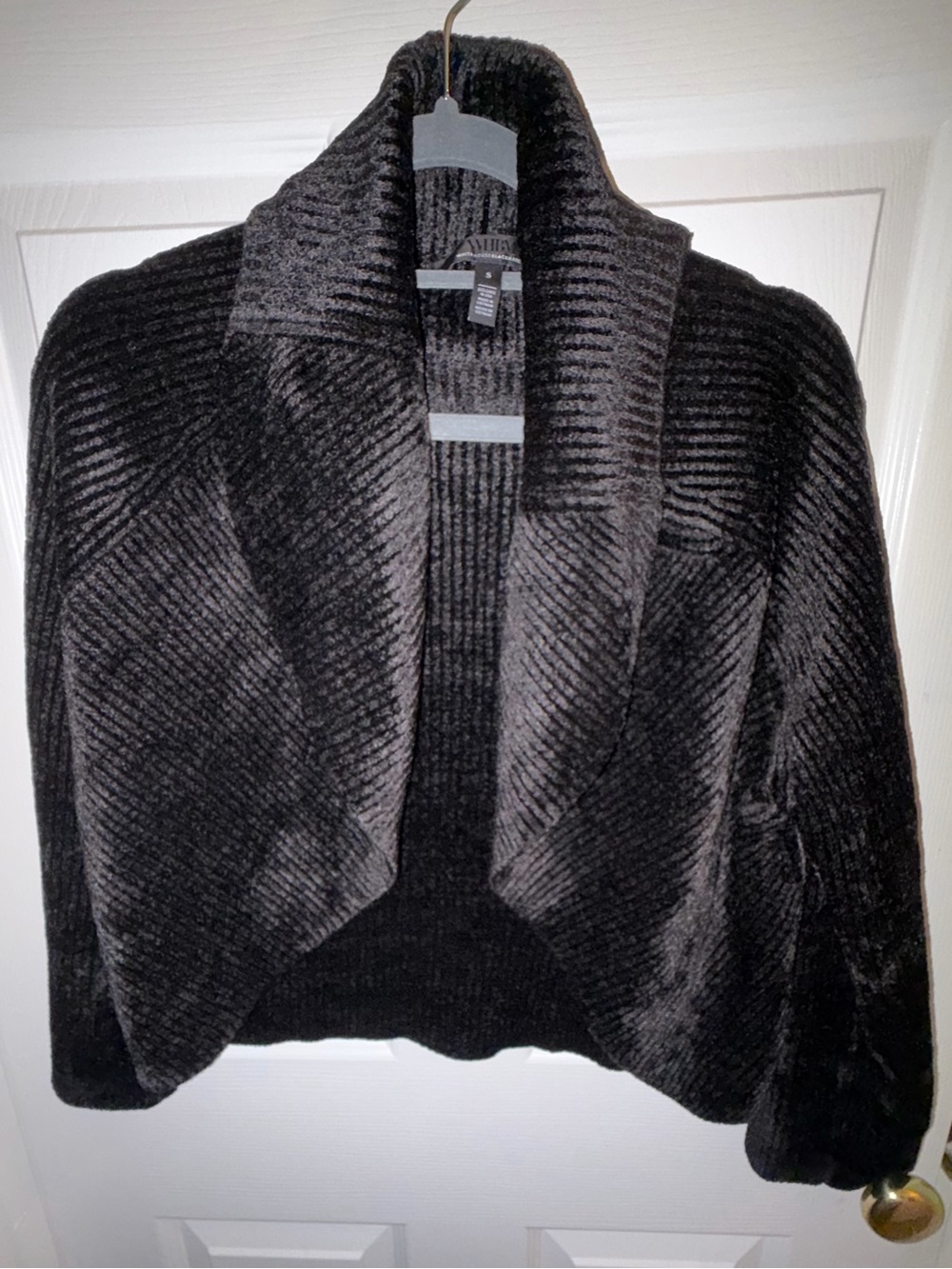White House Black Market Black Ribbed Plush Open-Front Shrug